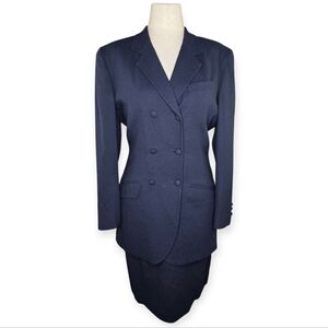 Vintage Liz Claiborne Wool Skirt Suit Navy Blazer 10 Skirt 12 Workwear 90s